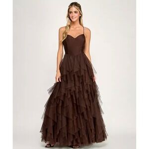 open lace back dress Sequins Blue Strapless Feather Long Formal Dress with Slit – FancyVestido main image 1